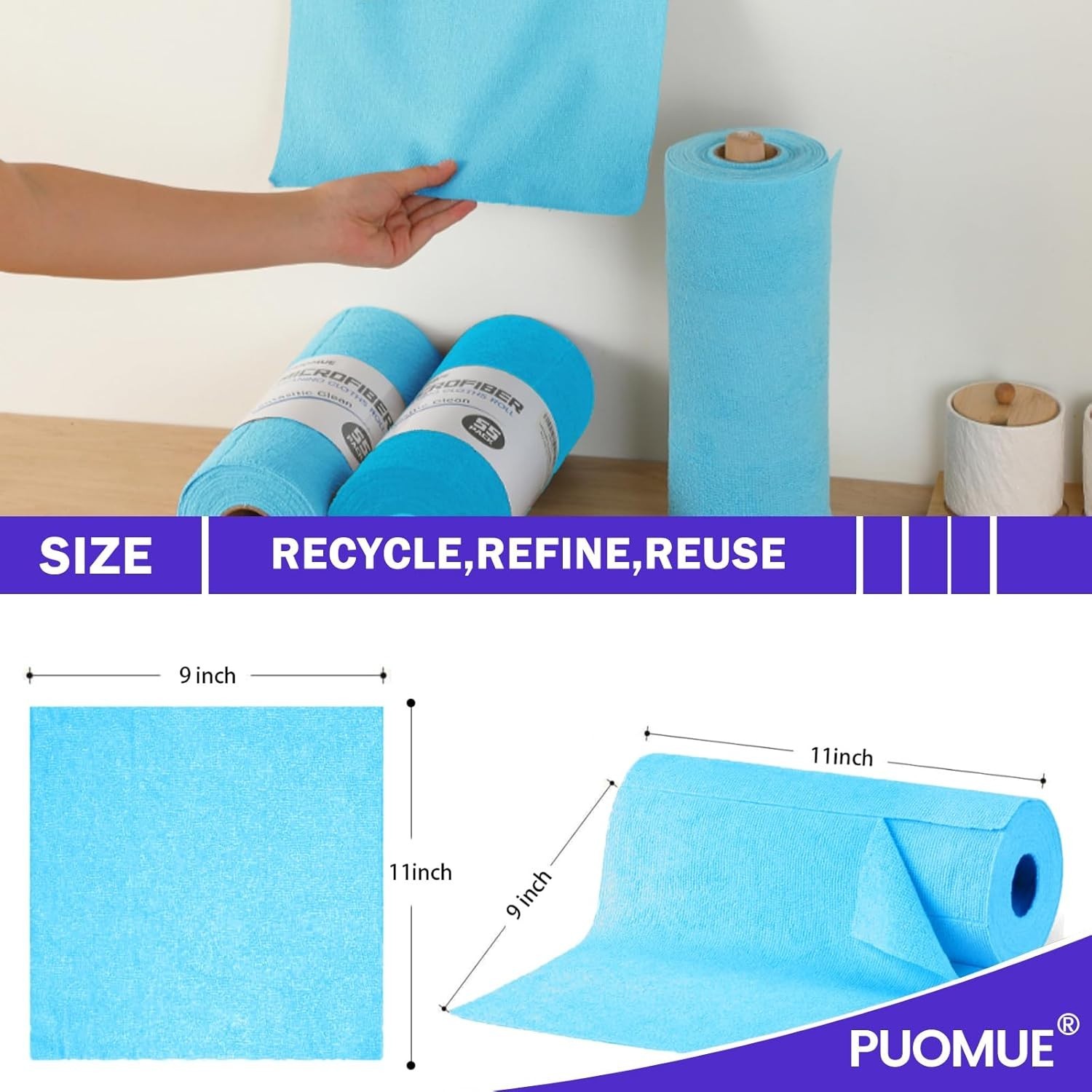 55 Pack Microfiber Cleaning Cloth Roll, Tear Away Reusable Towels, 11″ X 9″, Ult