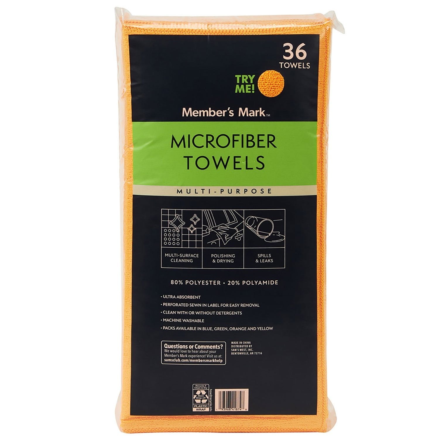 Member’s Mark 16″ x 16″ Microfiber Towels, 36 Count.