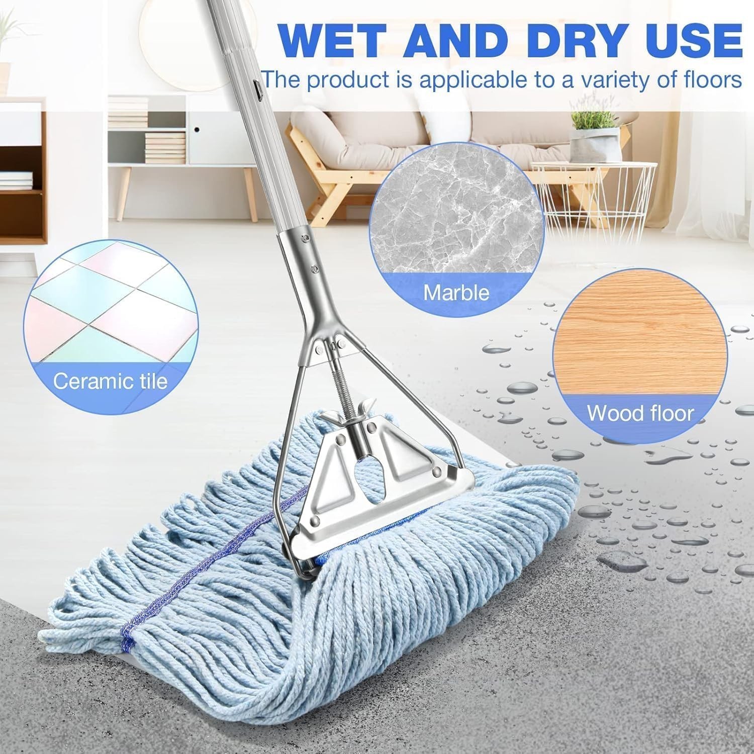 Commercial Mop Handle Heavy Duty,Industrial Metal Mop Stick Replacement for Home