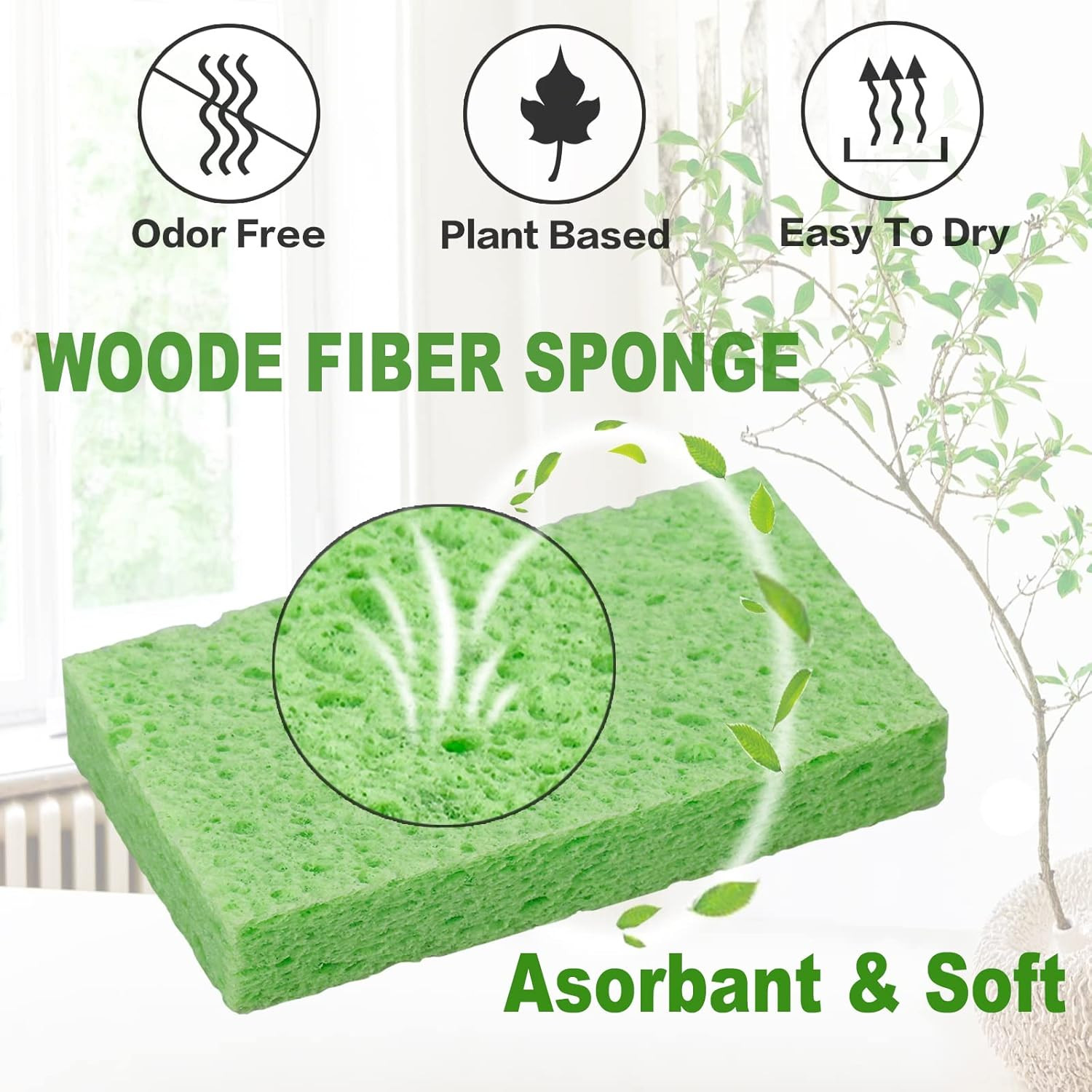 Cellulose Sponges,Heavy Duty Scrub Sponges,Non-Scratch Kitchen Sponges for Dish,