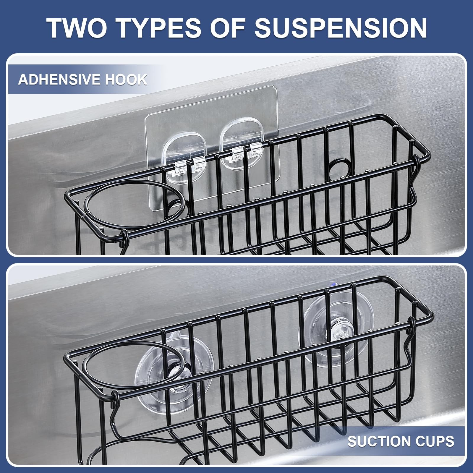 3-In-1 Sponge Holder for Kitchen Sink, 2 Type Suspension Options (Suction Cup…