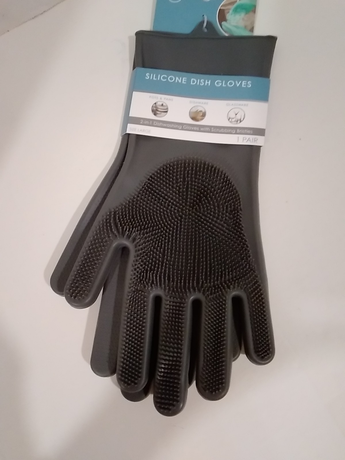 Evriholder Dual-Function Silicone Dish Gloves Gray Large Thick Bristles