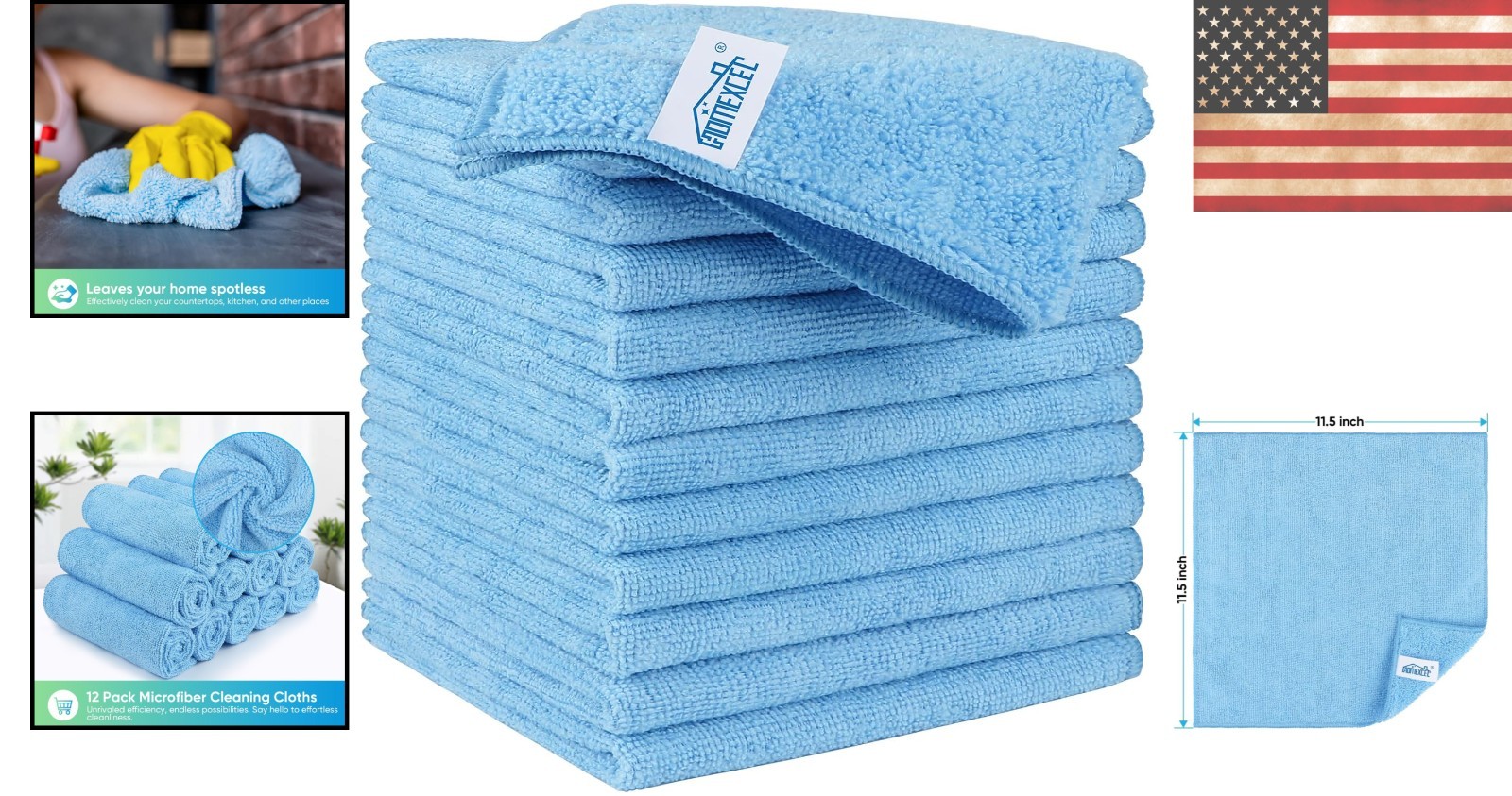 Reusable Blue Microfiber Cleaning Rags – 12 Pack for Household & Automotive Use