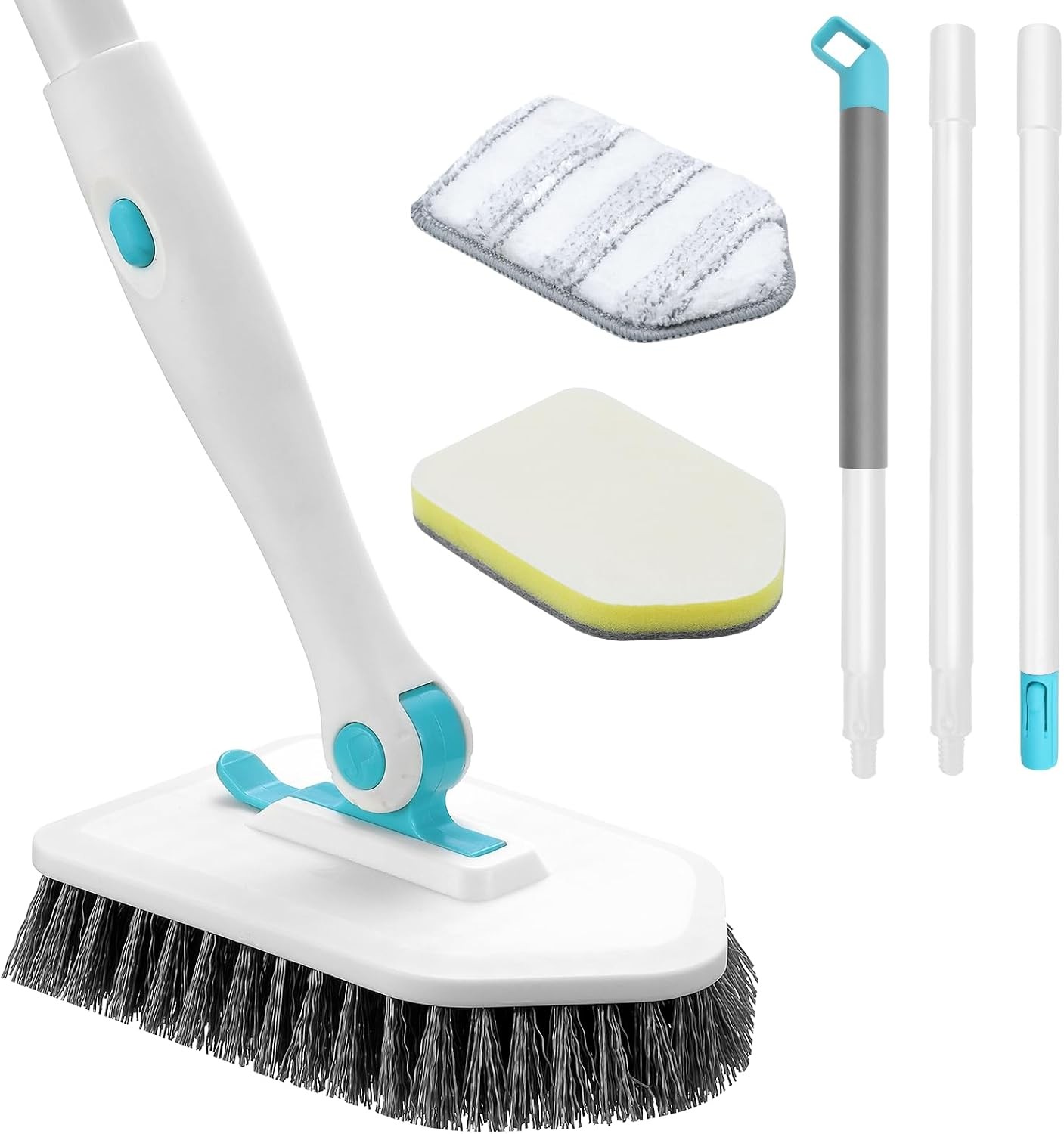 Scrubber with Long Handle, 3 in 1 Tile Tub Scrubber Brush with 3 Detachable