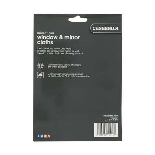 Casabella Lint Free Microfiber Cleaning Cloths 12X14 Set Of 2 For Glass Mirrors