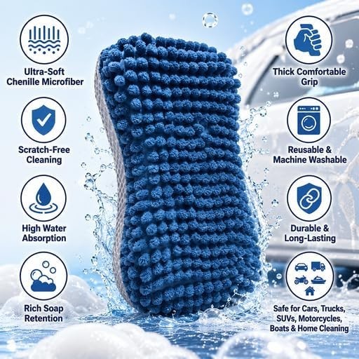Reusable Microfiber Cleaning Household Wash Sponge 3 Pack with Measuring Tape