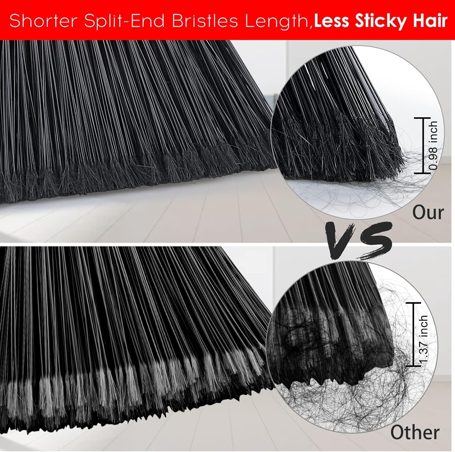 Tiumso Outdoor Broom for Floor Cleaning, Heavy Long Handle Broom, All Black