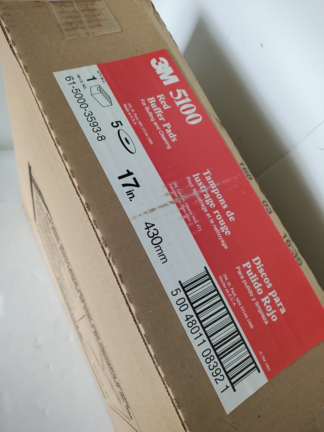 5-Pack Case 3M 5100 Low-Speed Buffer Floor Cleaning Pads 17″ Diameter Red 08392