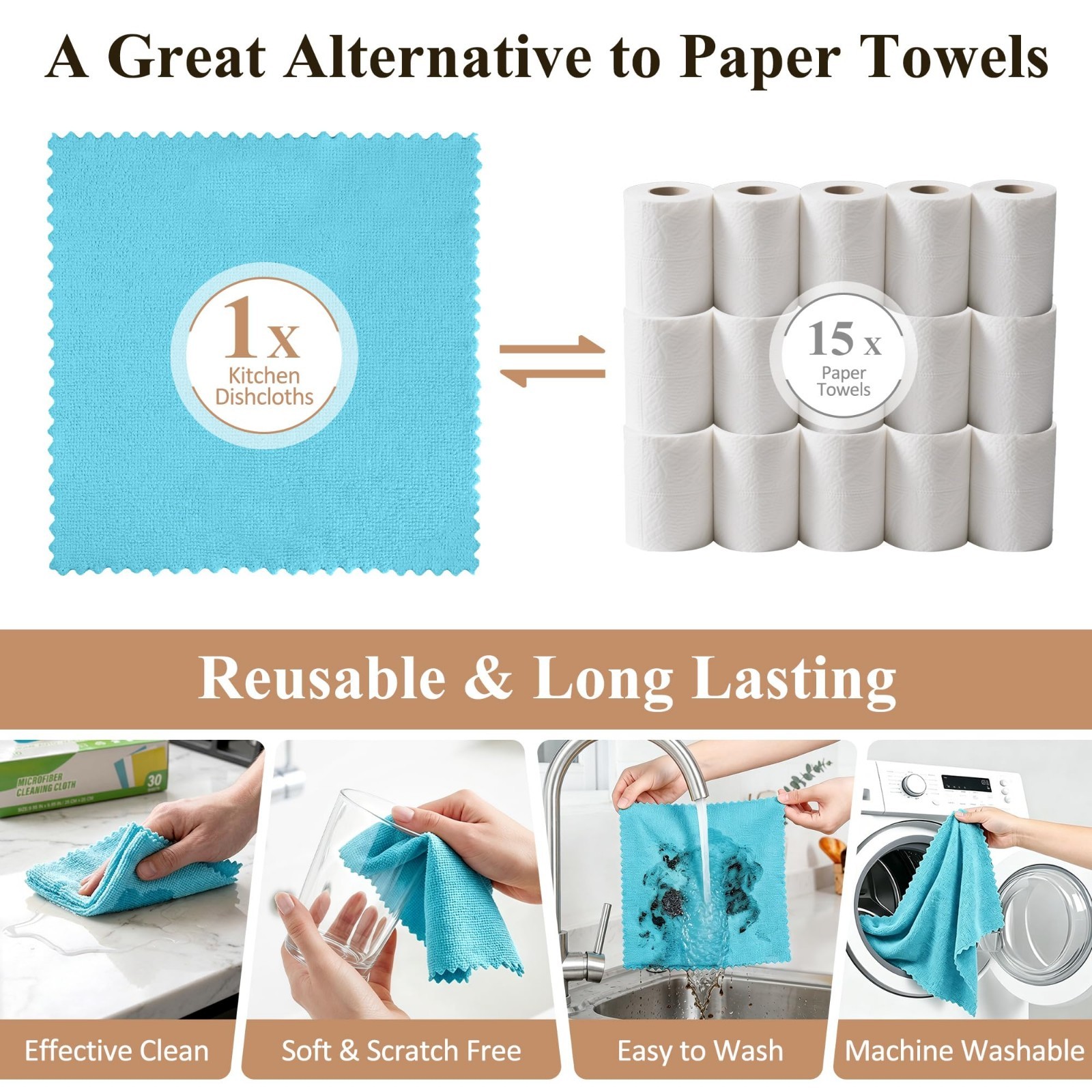30 Pack Microfiber Cleaning Cloths – Ultra Absorbent, Lint Free, Reusable Towels