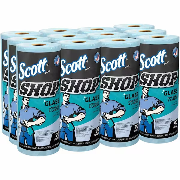 SCOTT Glass Cleaning Wipes Towels, Glass Mirrors and Chrome 55 Sheets 12 Rolls
