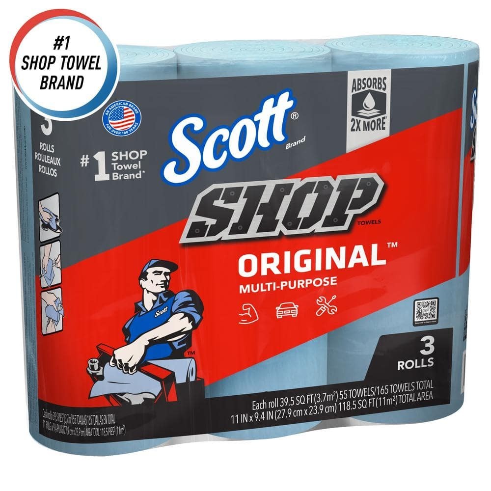 Blue Shop Towel Cleaning Wipes 3-Pack , Bundle of 9 Rolls