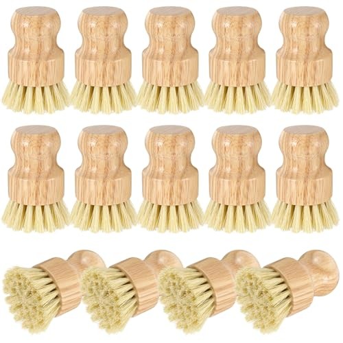 14 Pack Bamboo Dish Brush Set – Natural Sisal Scrubs for Pots Pans Sinks