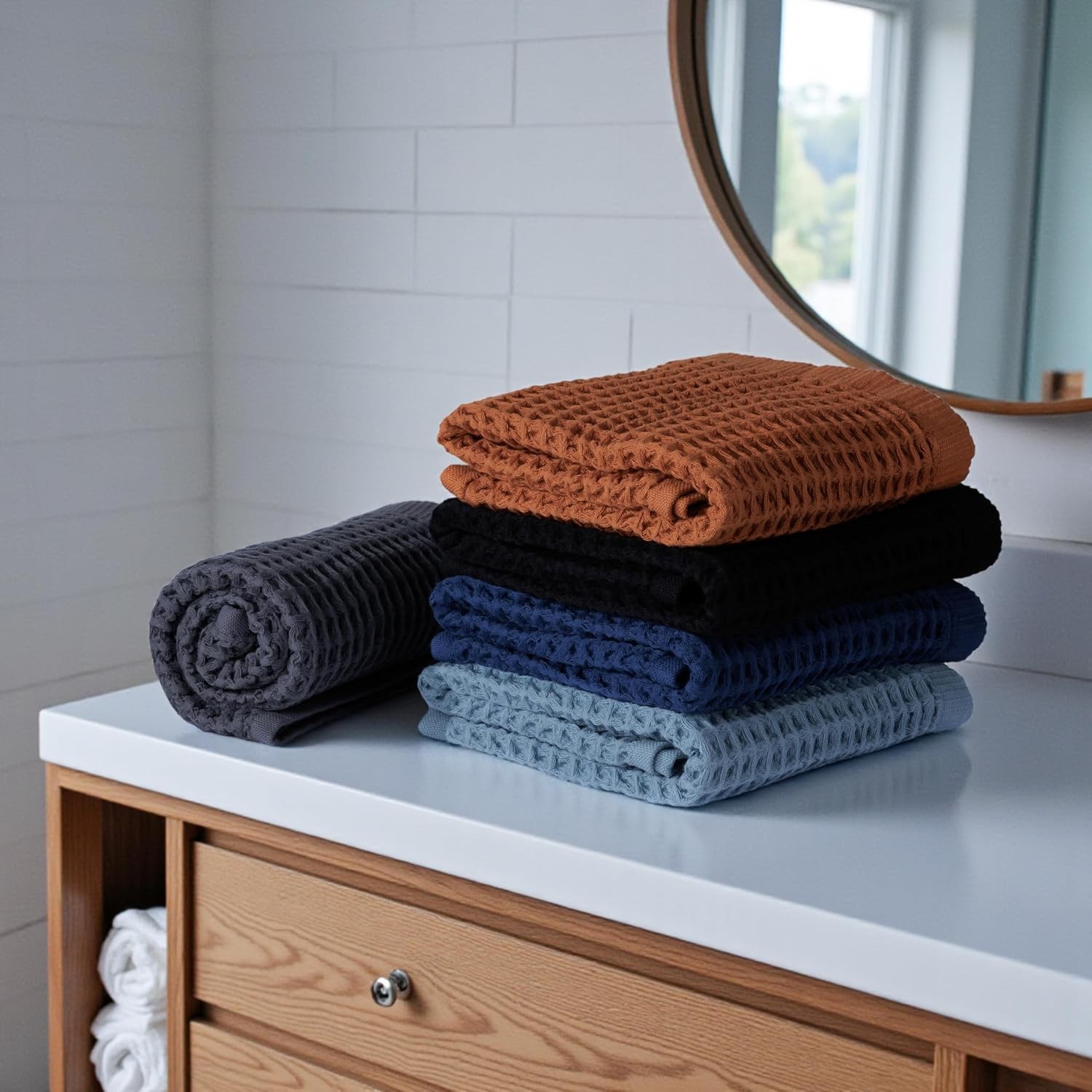 Organic Cotton Waffle Turkish Hand Towels for Bathroom & Kitchen, Large 20×30