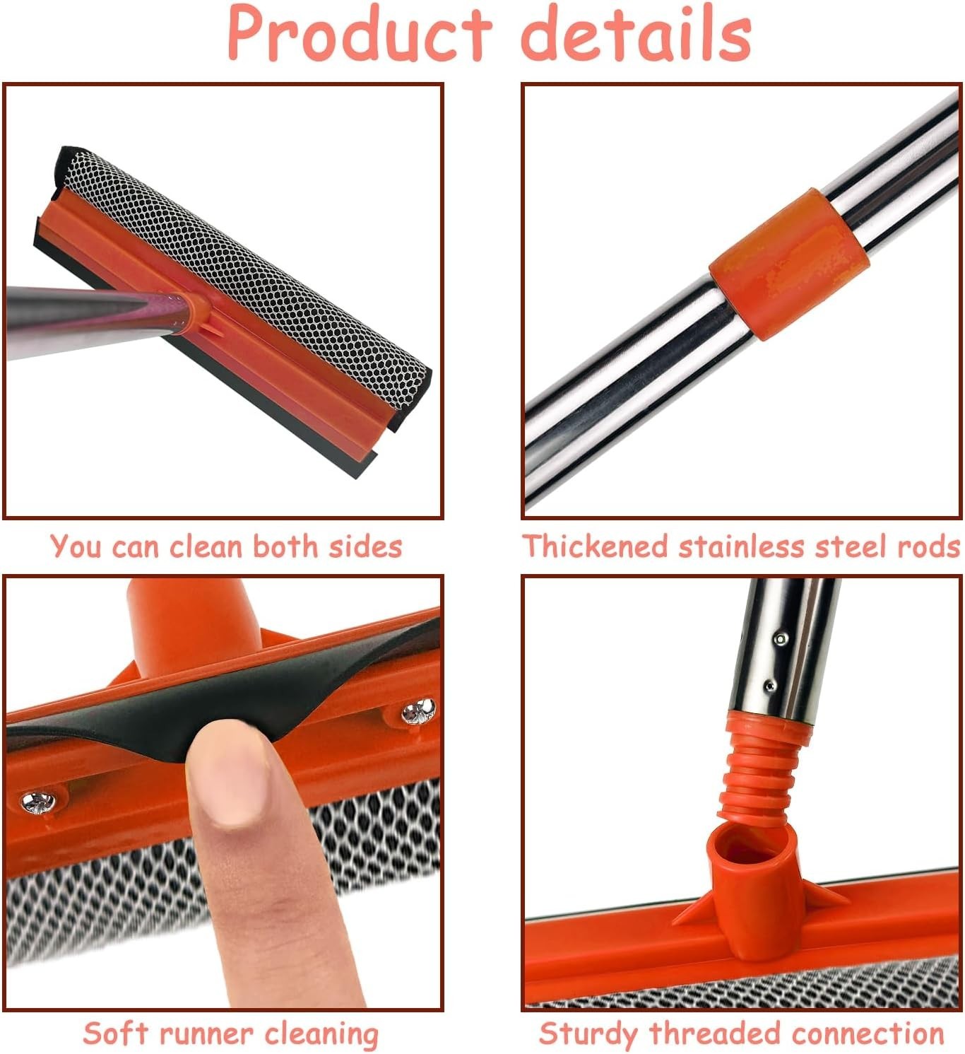 Window Squeegee 2-in-1 Extendable 54.5 Car & Home Glass Cleaning Kit Telescopic