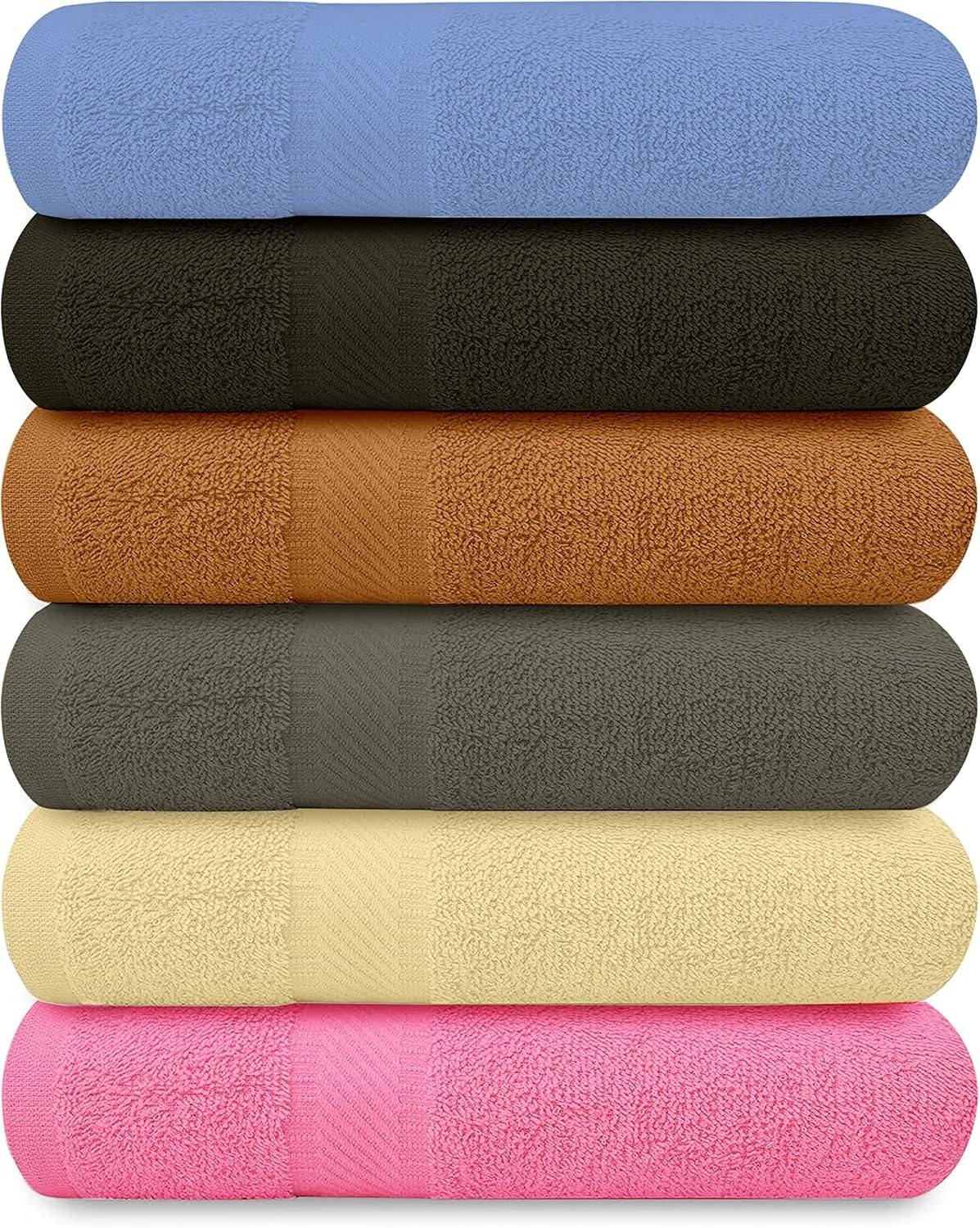 100% Cotton Bath Towels-27x54inch – 6 Pack Shower Towels – Light Weight, Ultra