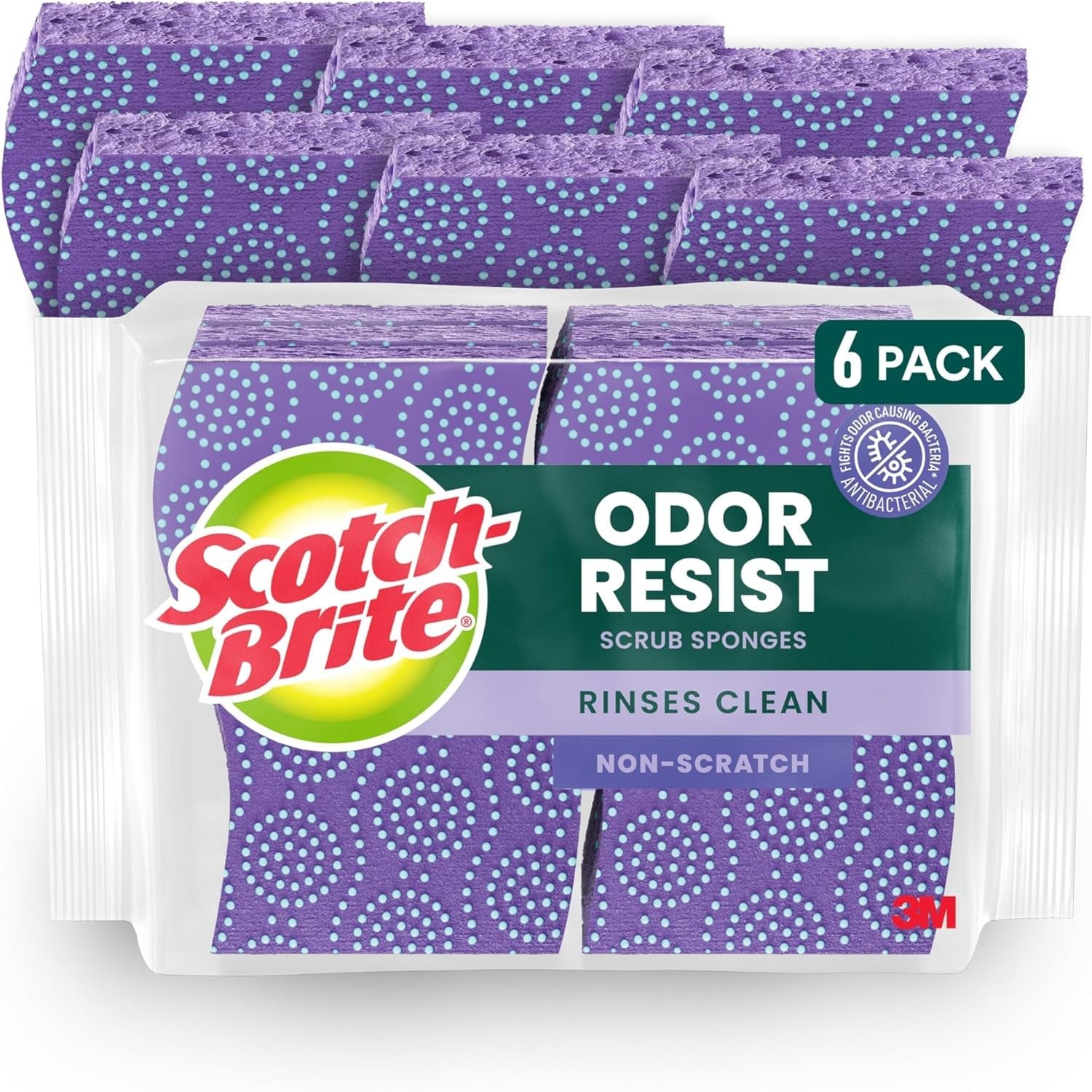 Scotch-Brite Scrub Dots Non-Scratch Scrub Sponge, Rinses Clean for 6 Scrub Spon.