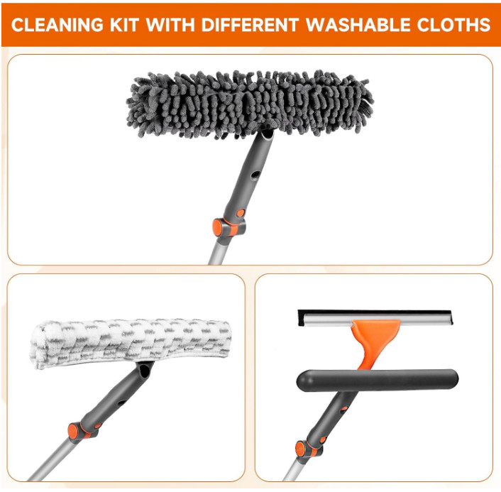 Window Squeegee 2-in-1 with Extendable Pole for High Indoor & Outdoor Glass