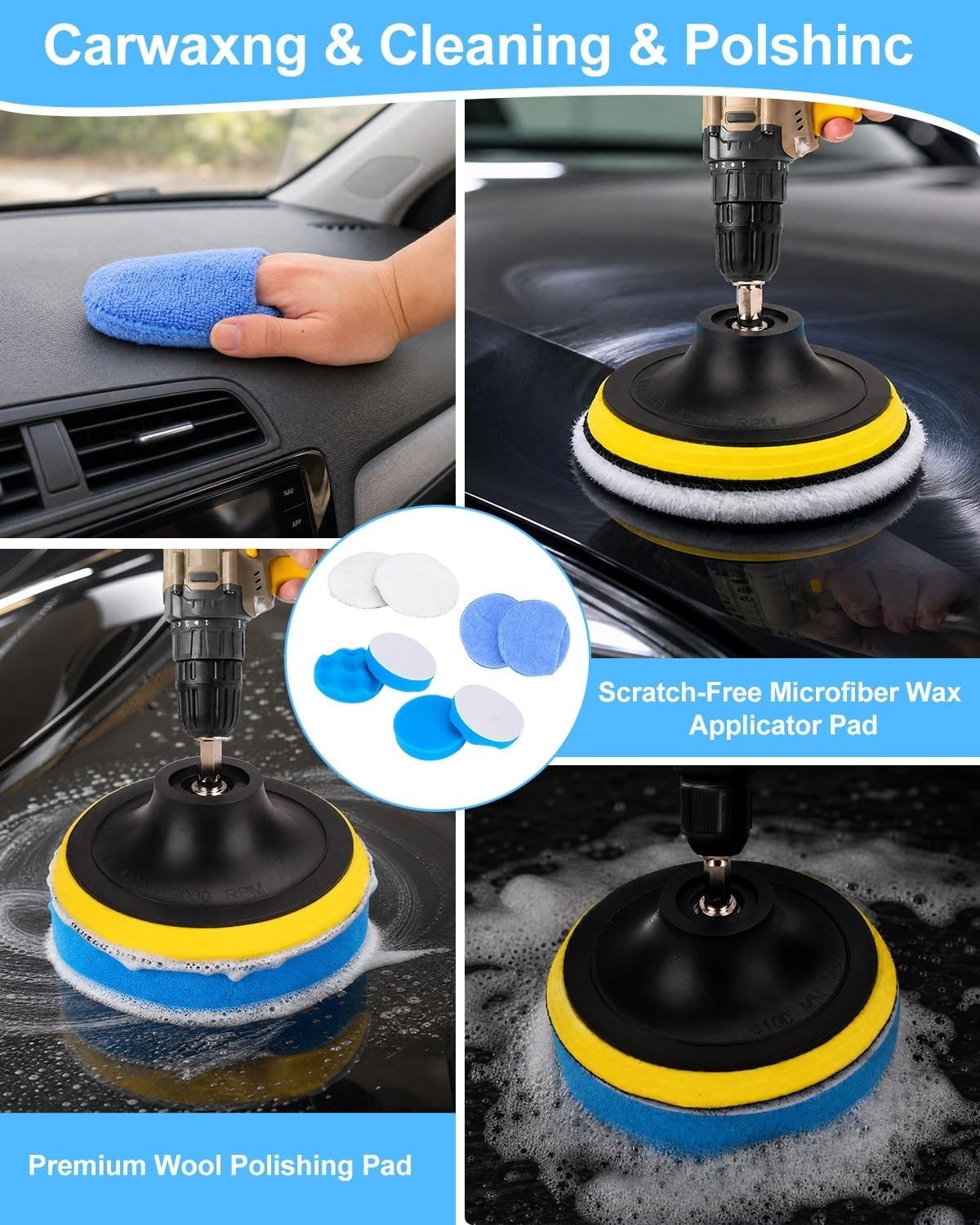 Car Detailing Cleaning Kit Drill Brushes Set Wash Tools Bucket Towels Bag 40pc