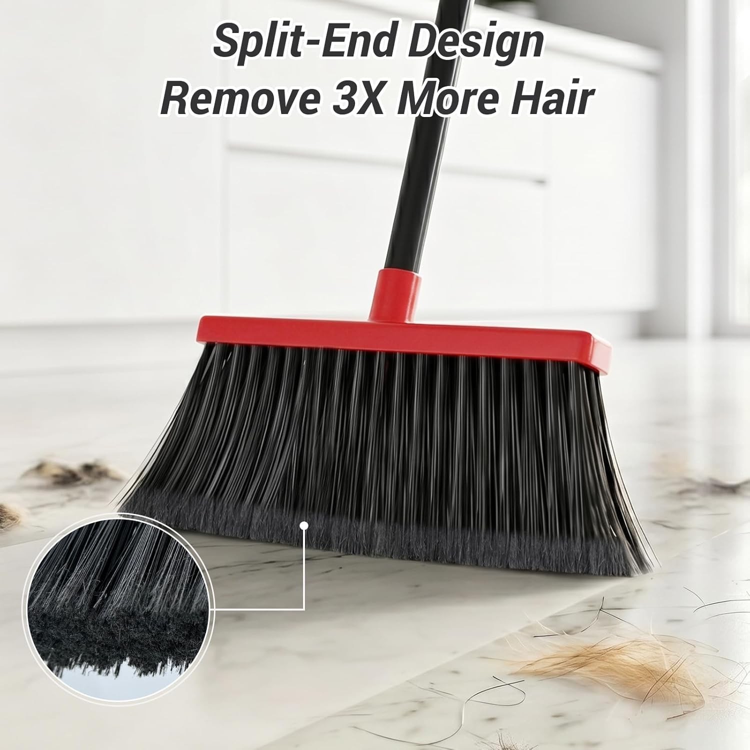 Broom with Dustpan Combo Set, Long Handle Upright Standing Self-Cleaning Broo…
