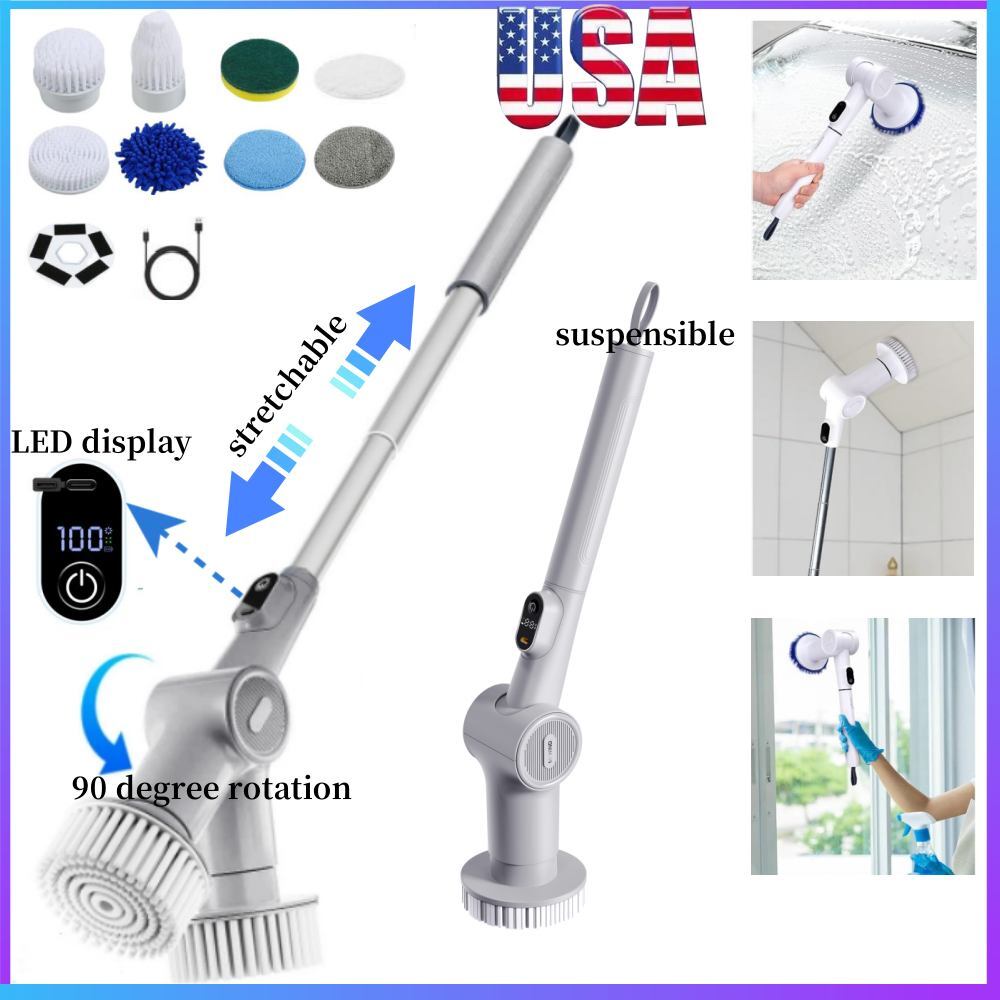 8 in 1 Electric Spin Scrubber Cordless Cleaning Brush Hard Floor / Bathroom Mop