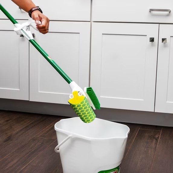 Nitty Gritty Roller Sponge Mop with Scrub Brush Green Steel Handle