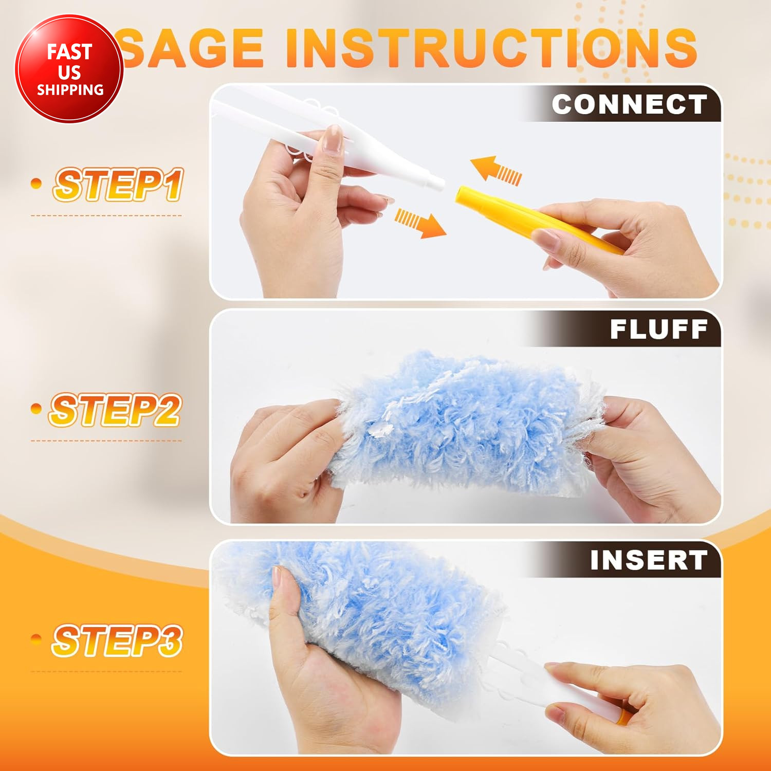 60-Pack Heavy Duty Duster Refills Compatible with Swiffer, 3FT Extendable Handle