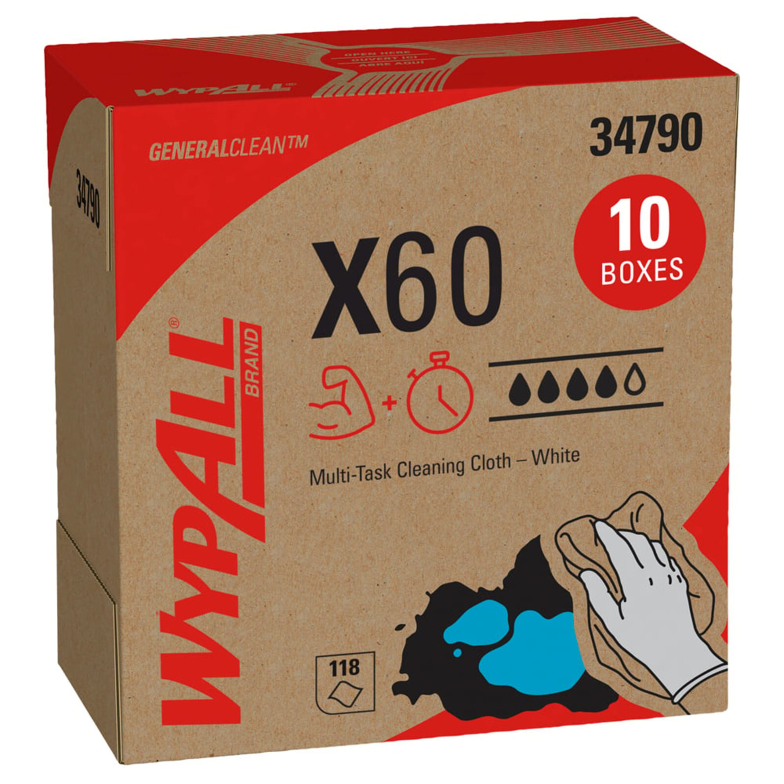Kimberly Wypall X60 34790 Reusable Cloths Pop-Up Task Wipe Wipers 10 Boxe of 118