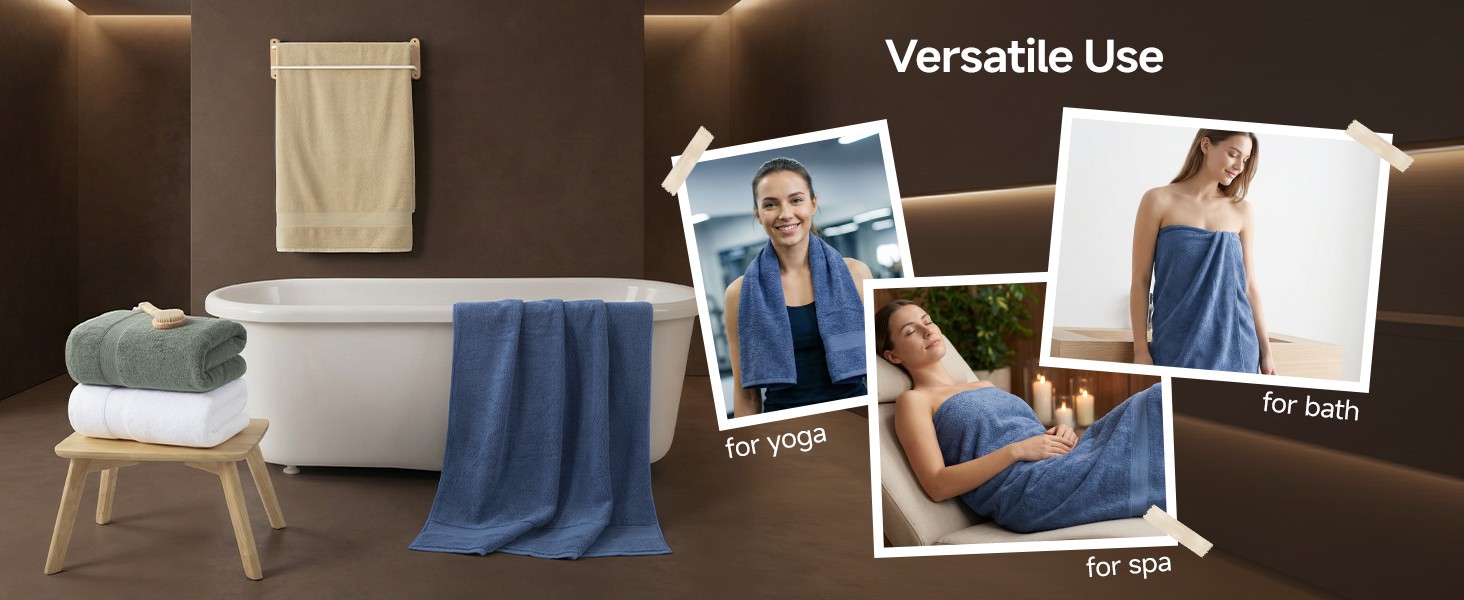 4 Pack Bath Towels – 27×55 Inch, 100% Cotton, Extra Large,Super Absorbent, Quick