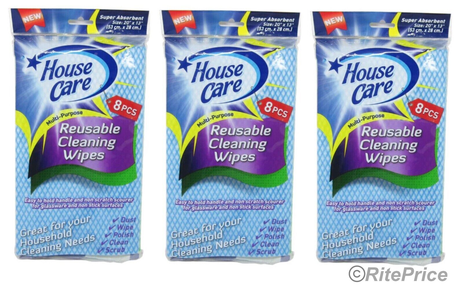 House Care Handy Wipes Multi Purpose Reusable Cleaning Cloth, 8-ct each (3 Pack)