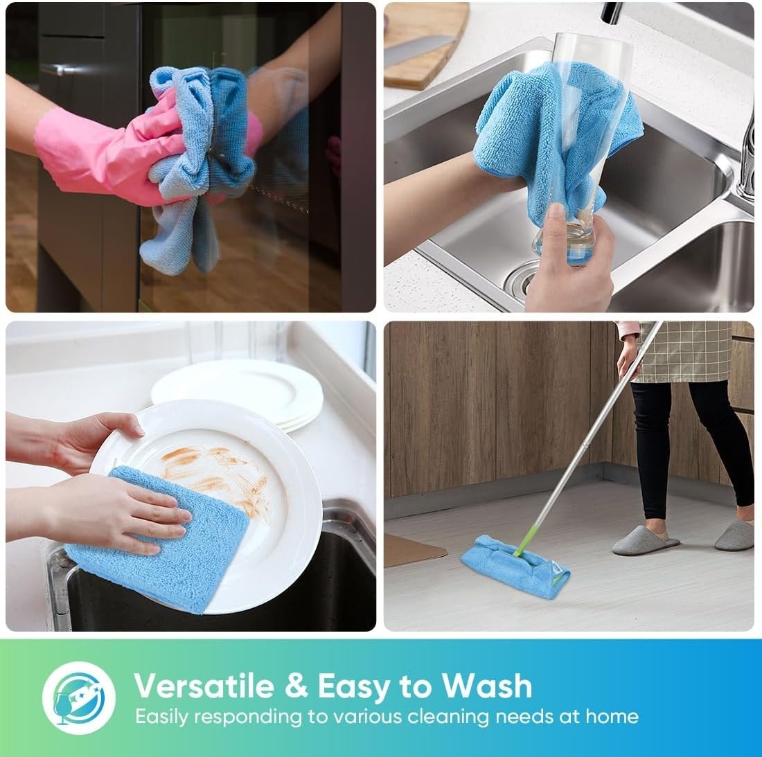 Reusable Blue Microfiber Cleaning Rags – 12 Pack for Household & Automotive Use