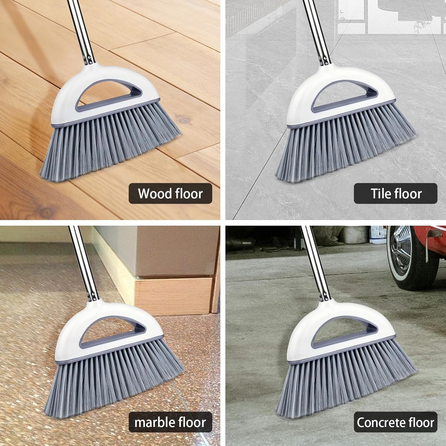 Angle Broom for Hardwood Floors – Soft Bristled Kitchen Broom, Indoor & Office