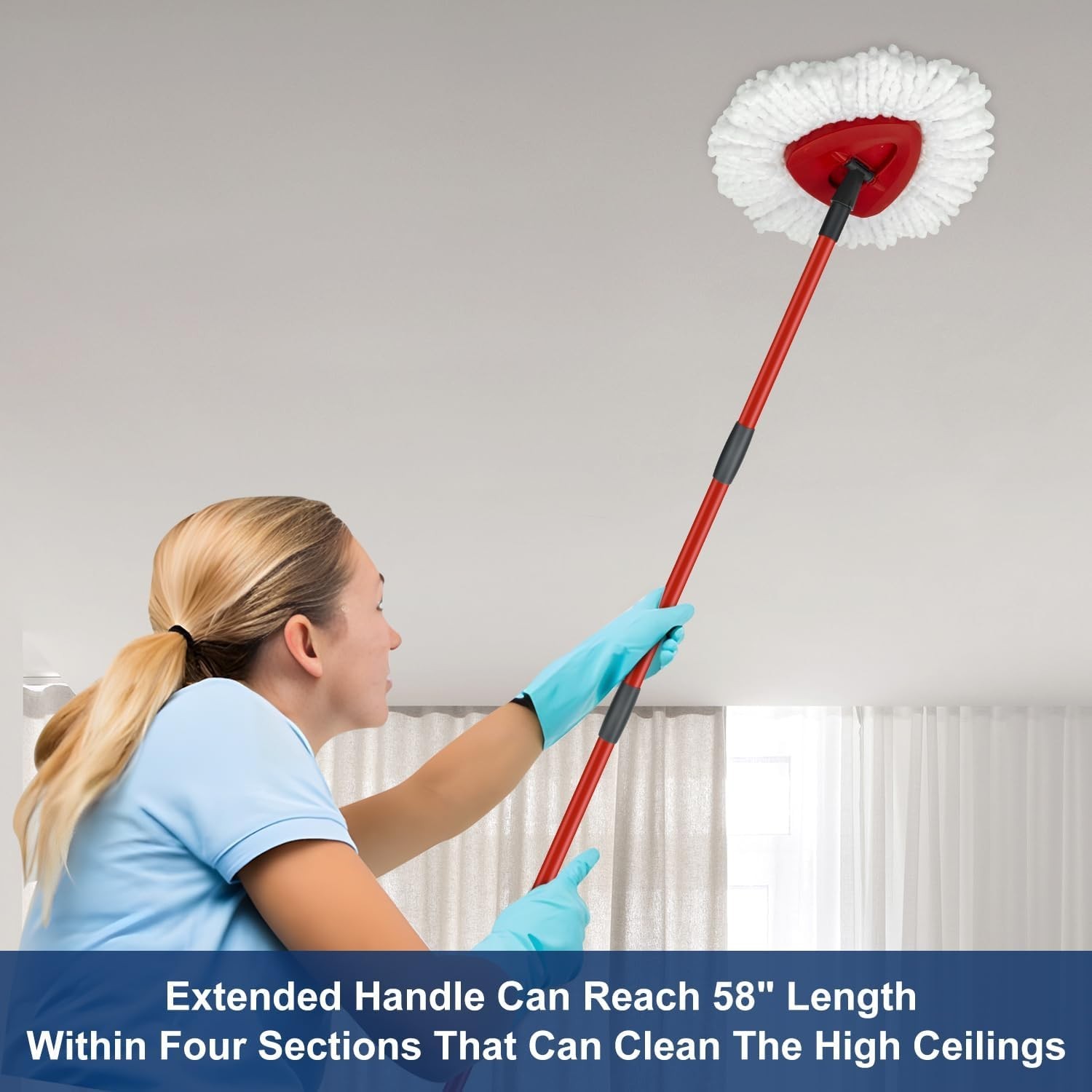 Easy Install 4-Section Mop Handle Replacement for O-Cedar, 30 to 58 Inches