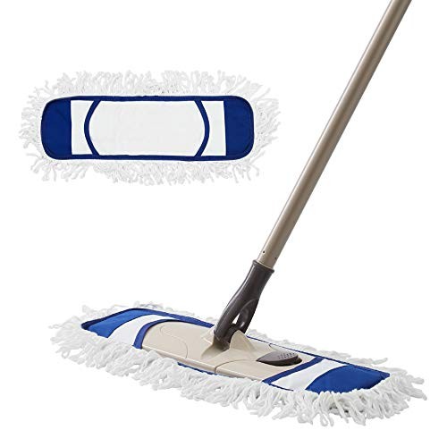Dust Mop with 2 Reusable Washable Pads – One Touch Replacement, Height Blue