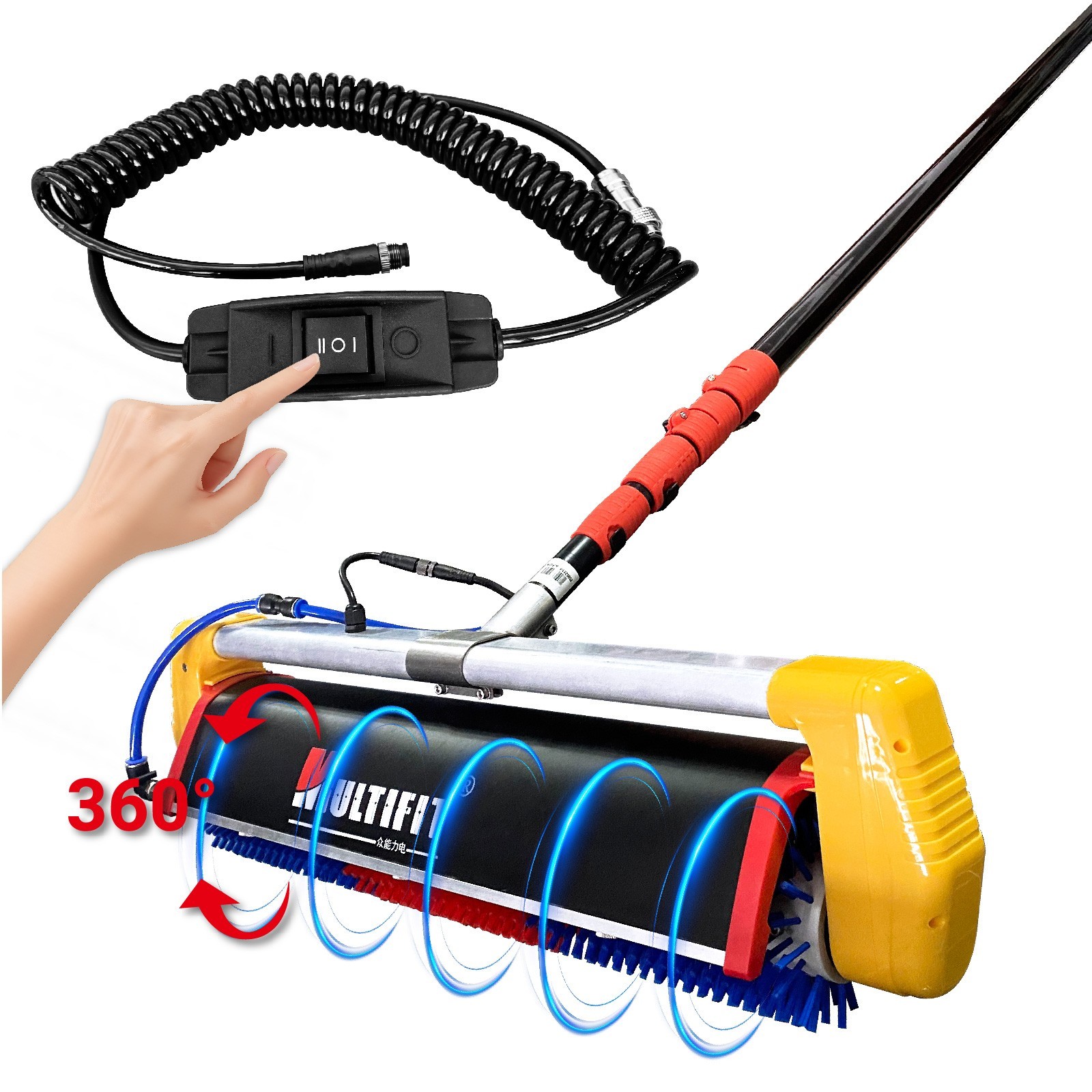 Solar Cleaning Roller Brush-18ft Water Fed Rod 360° forward and reverse rotation