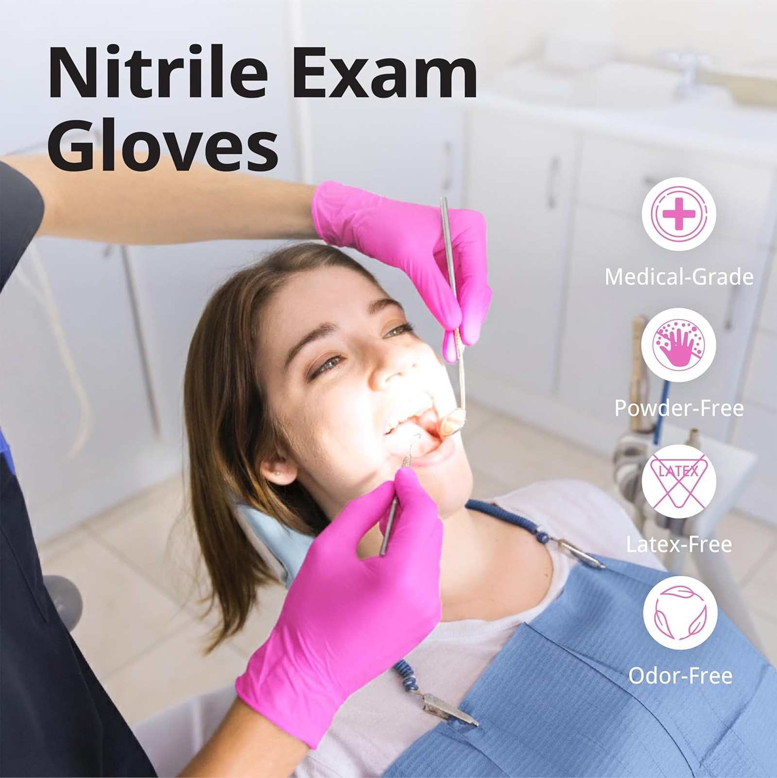 Powder-Free Nitrile Gloves 3 Mil Disposable Latex-Free Food Safe Pink Fuchsia
