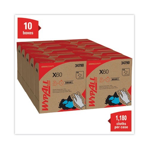 WypAll 34790 General Clean X60 Cloths, 8.34 x 16.8, White, 118/Box, 10 Boxes/CT