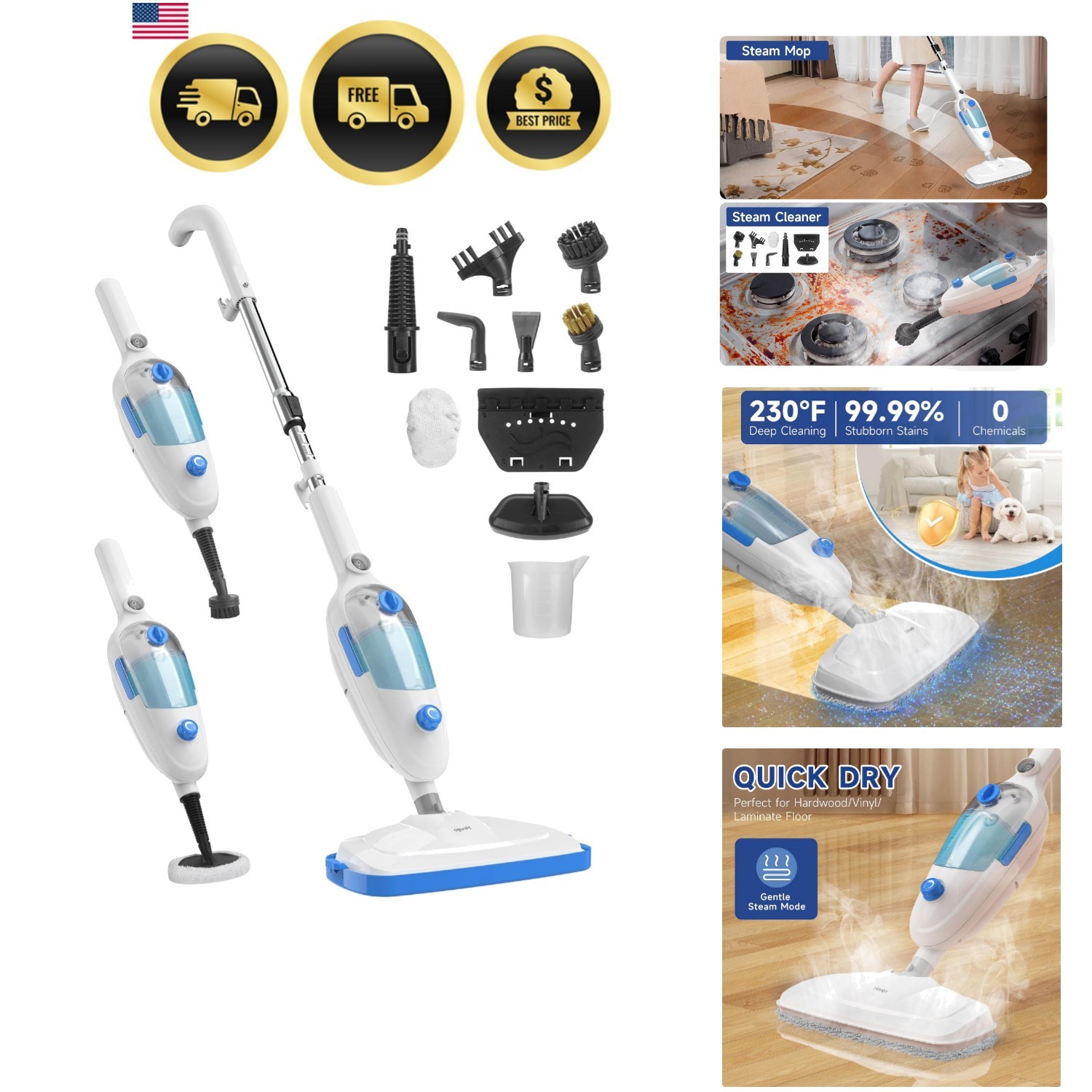 Steam Mop for Floor Cleaning, 10in1 Multi Purpose Handheld Steamer Cleaner De…