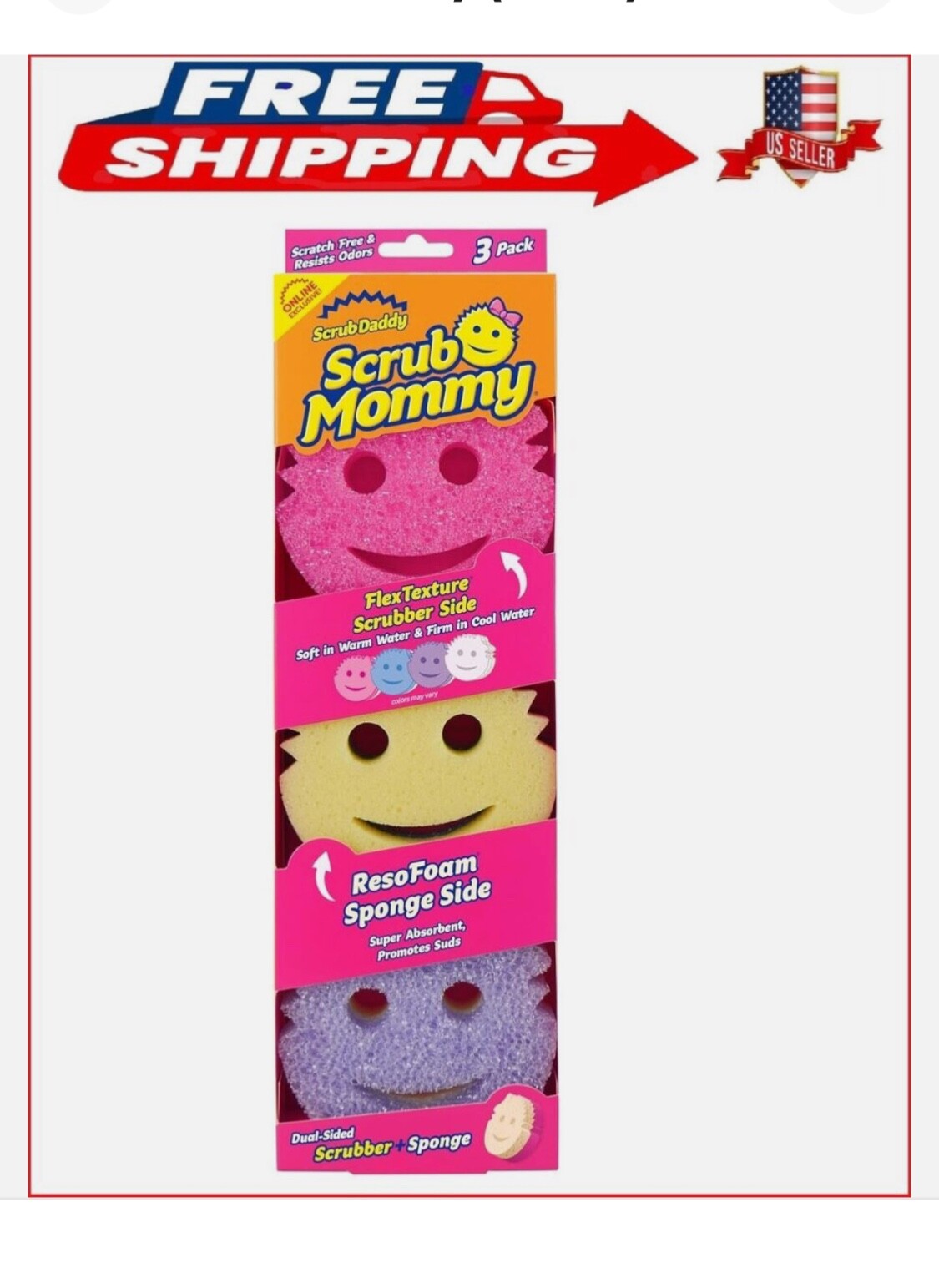 Scrub Mommy – Dual Sided Sponge with Soft Absorbent and Scratch- 3 Count