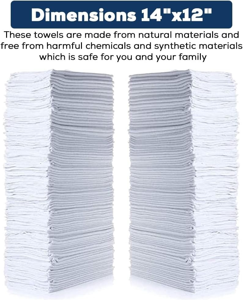 Cotton Shop Towels 14″x12″ 90 Pack – Reusable Cleaning Shop Rags for Automobi…