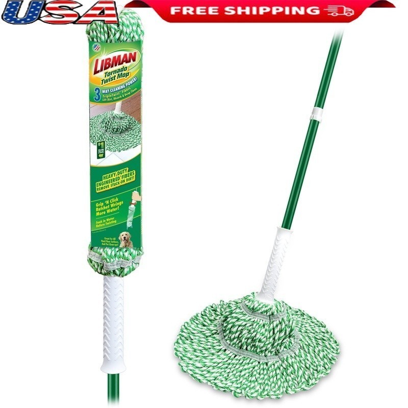 Tornado Twist Mop W/ Cotton Blend Head Steel Handle Easy Wringing Durable Design