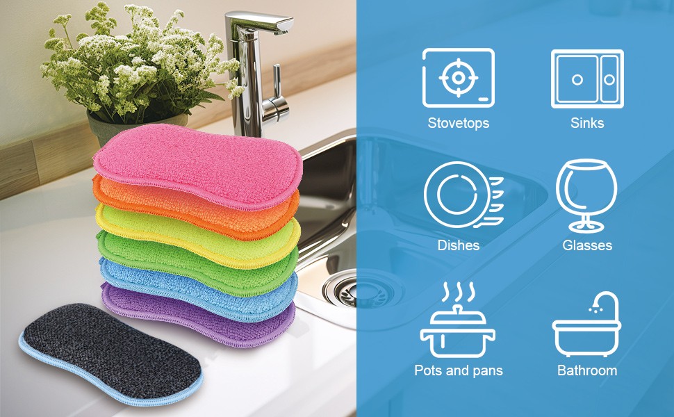 12 Pack Multi-Purpose Scrub Sponges Kitchen, Dish Sponge, Non-Scratch Microfiber