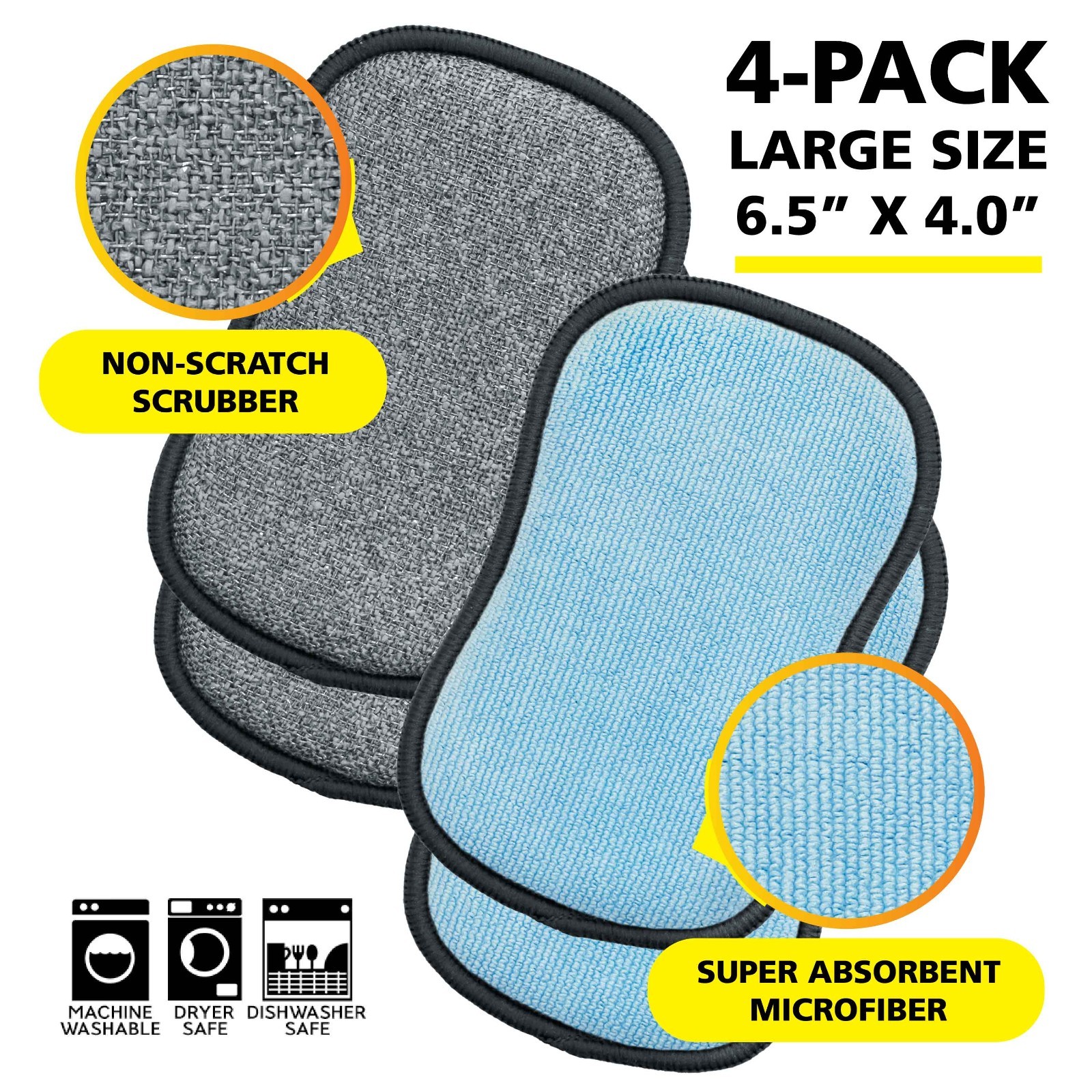 Original Tuff-Scrub 2in1 Microfiber Cleaning Sponge Pads, Highest Quality 4 Pads