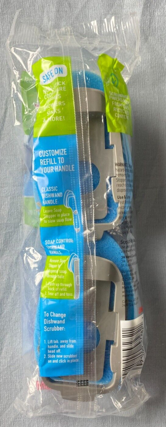 3M Scotch-Brite Non-Scratch Dishwand Refills 2 count Blue NEW