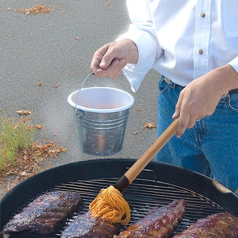 Basting Mops Brush Set for BBQ Grilling 15.5″, 2 Handles+6 heads+1 brush