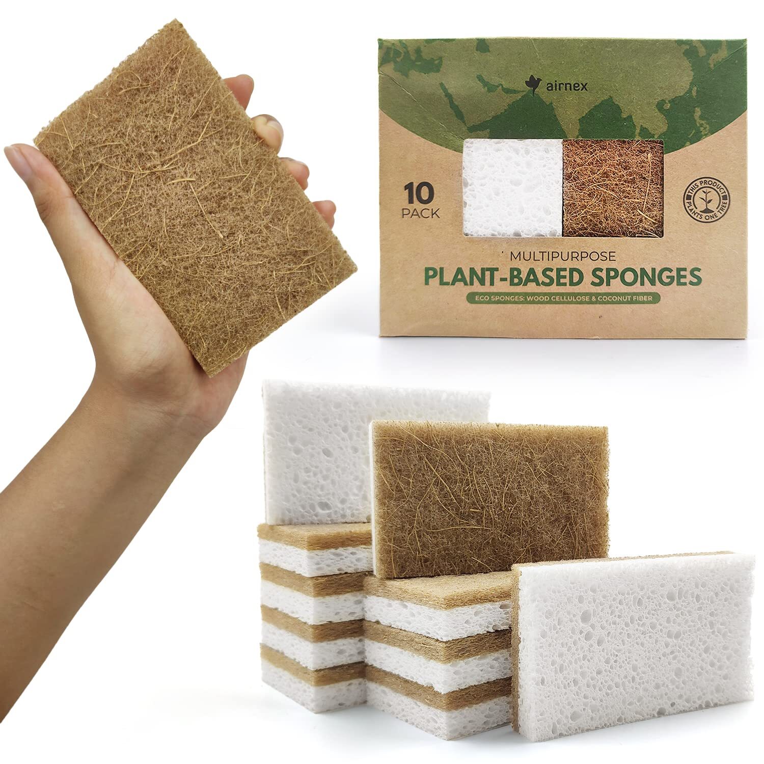 10 Pack Biodegradable Natural Kitchen Sponge Compostable Cellulose And Coconut W