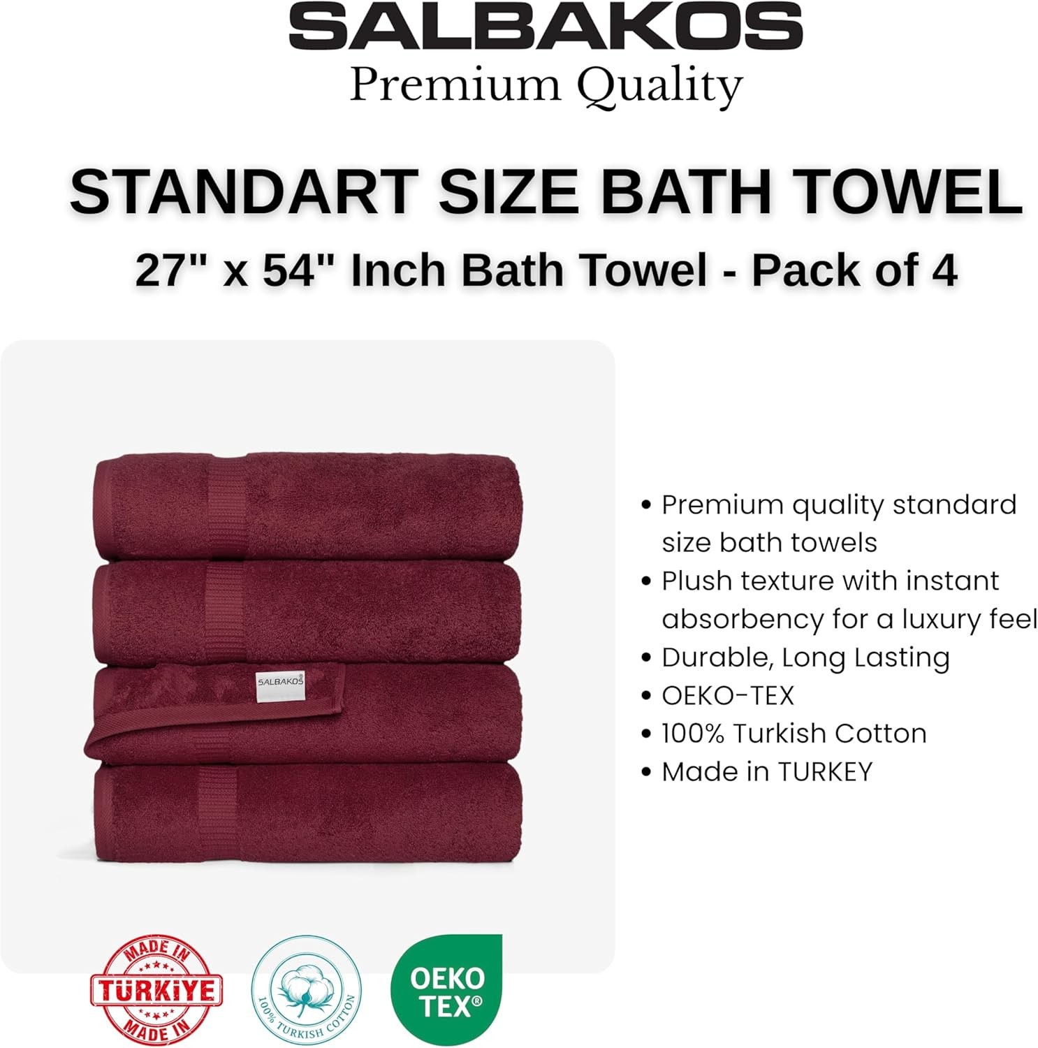 100% Turkish Cotton Bath Towel Set of 4 27×54 inch | Heirloom Quality | Hotel &