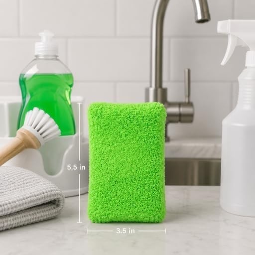 Reusable Microfiber Cleaning Household Wash Sponge 3 Pack with Measuring Tape