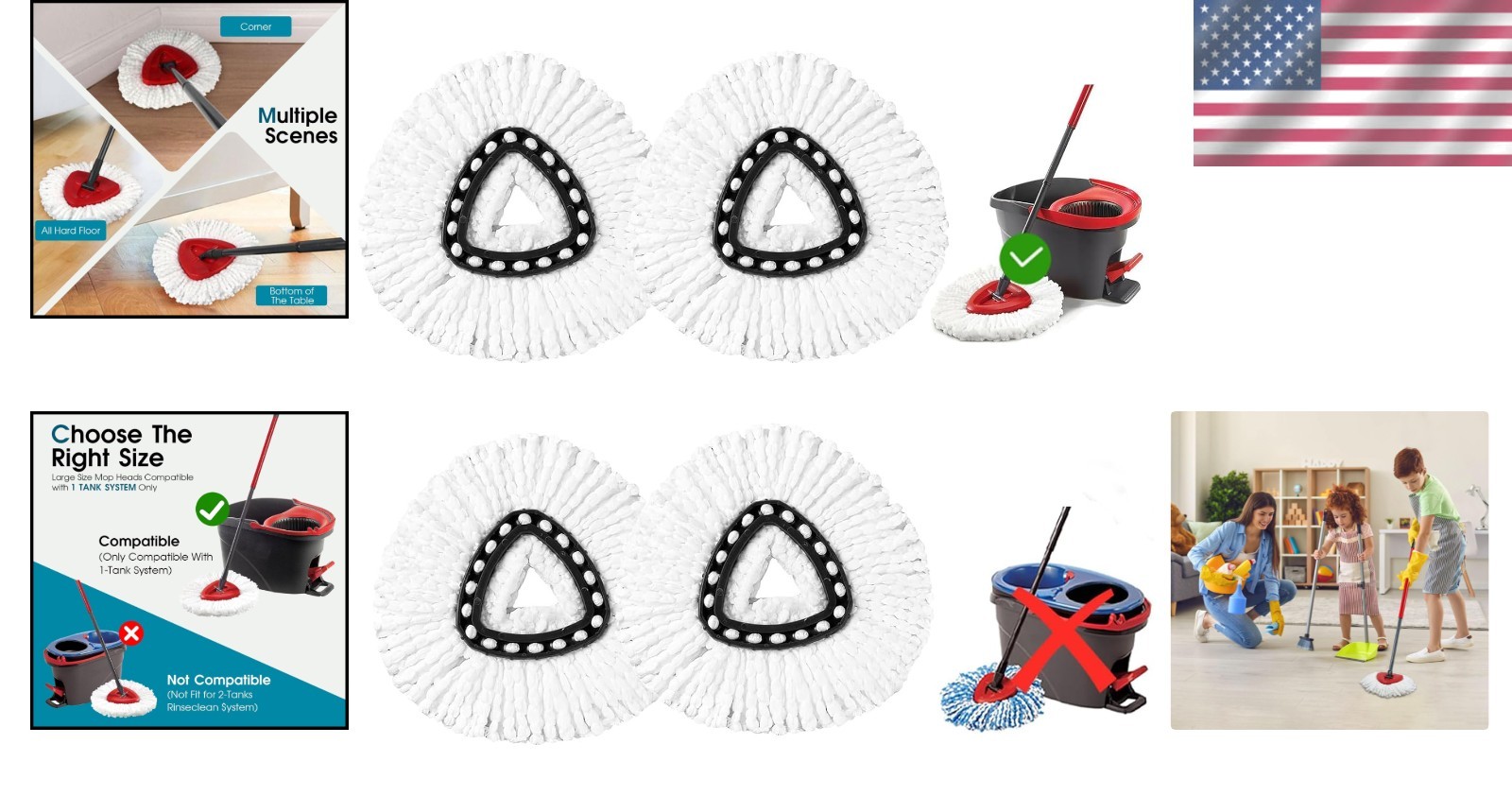 Microfiber Mop Head Replacement 4 Pack for Spin Mops Floor Cleaning