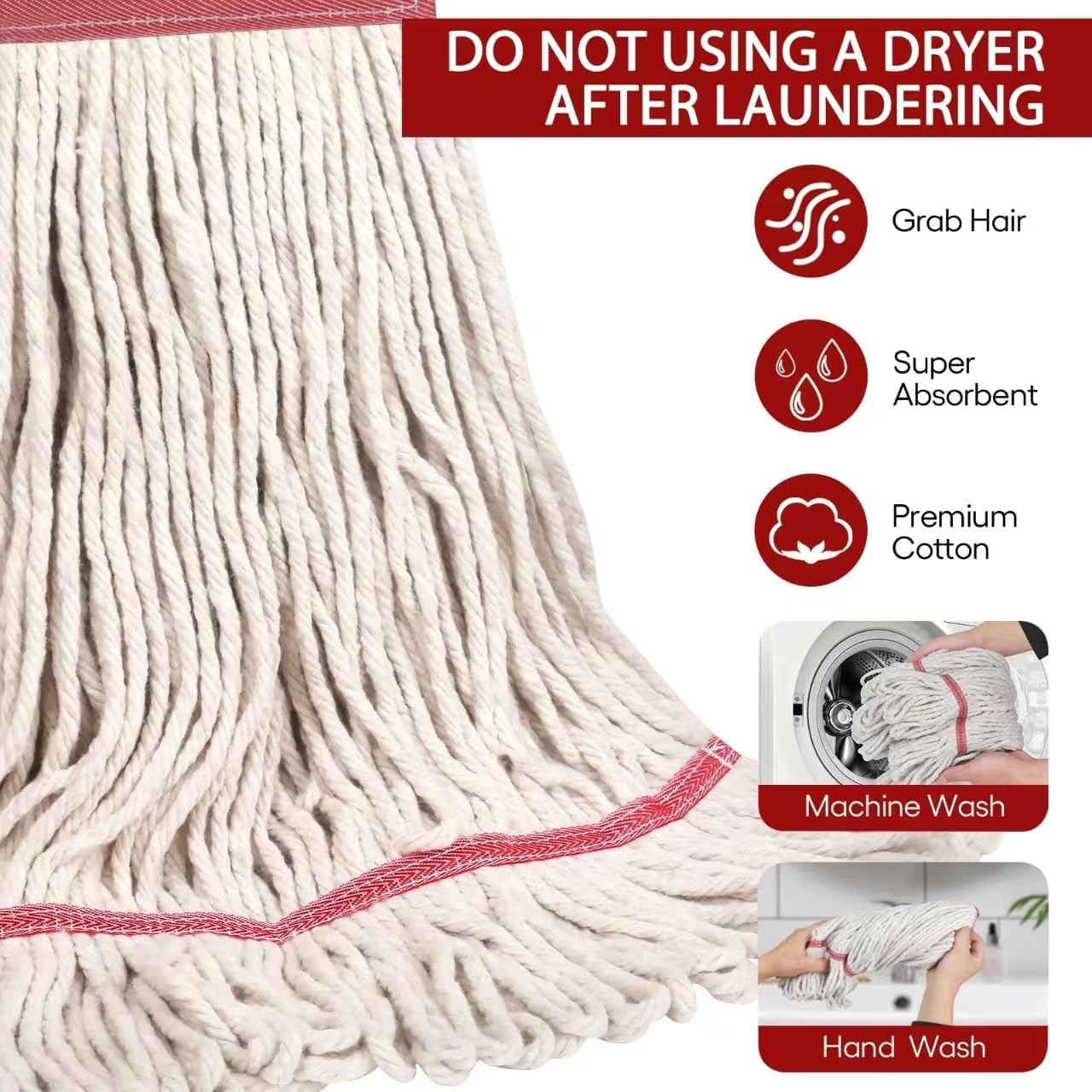 Universal Fit Commercial Cotton Mop Head Refill – 3 Count for Effective Mopping