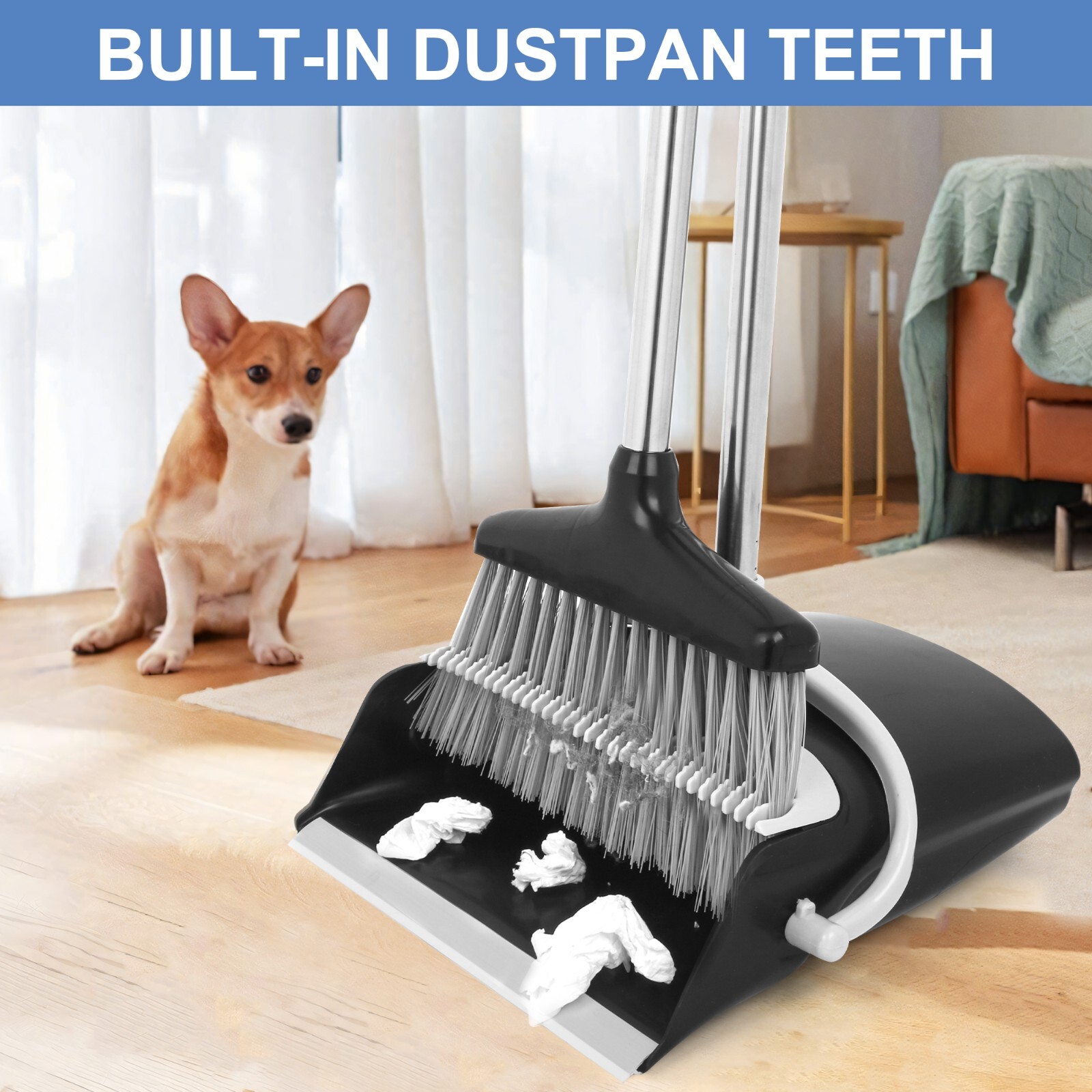 Broom and Dustpan Set Lightweight Upright Lobby Broom and Dust Pan Combo
